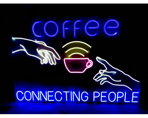 Неоновая вывеска COFFEE CONNECTING PEOPLE (900х600)