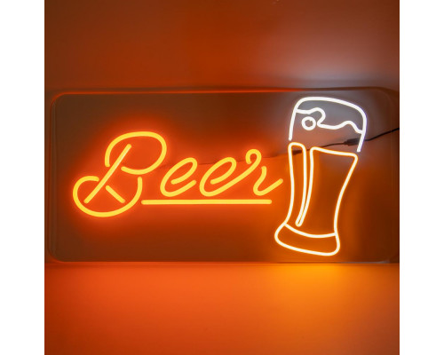 Неоновая вывеска Beer Бокал пива (1000х500)