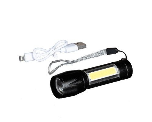 Фонарик тактический с USB зарядкой, в боксе (черный)