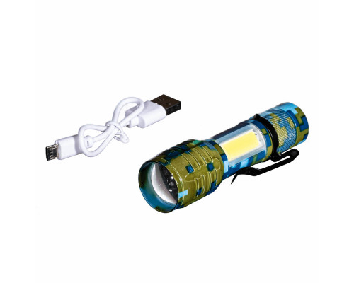 Фонарик тактический с USB зарядкой, в боксе (хаки)