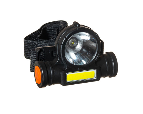 Фонарик налобный с USB LED+COB (пластик)