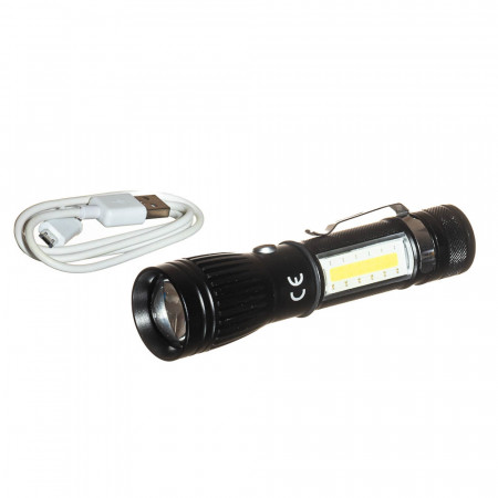 Купить Фонарик с ручной подзарядкой USB металический, черный LU-18-1438