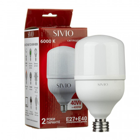 Купить Светодиодная лампа SIVIO Е27 + Е40 Т120 40W 6000K