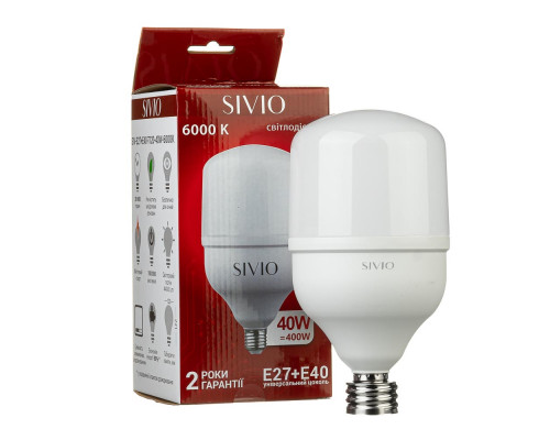 Светодиодная лампа SIVIO Е27 + Е40 Т120 40W 6000K 