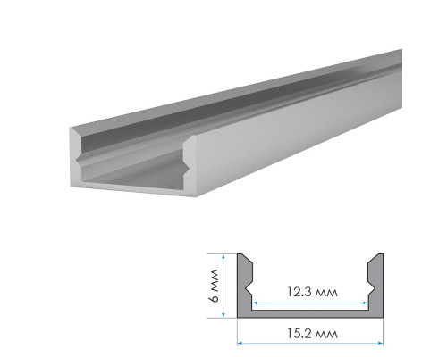 LED профиль ПФ-18/3 не анодированный накладной с  рассеивателем (комплект) 2м